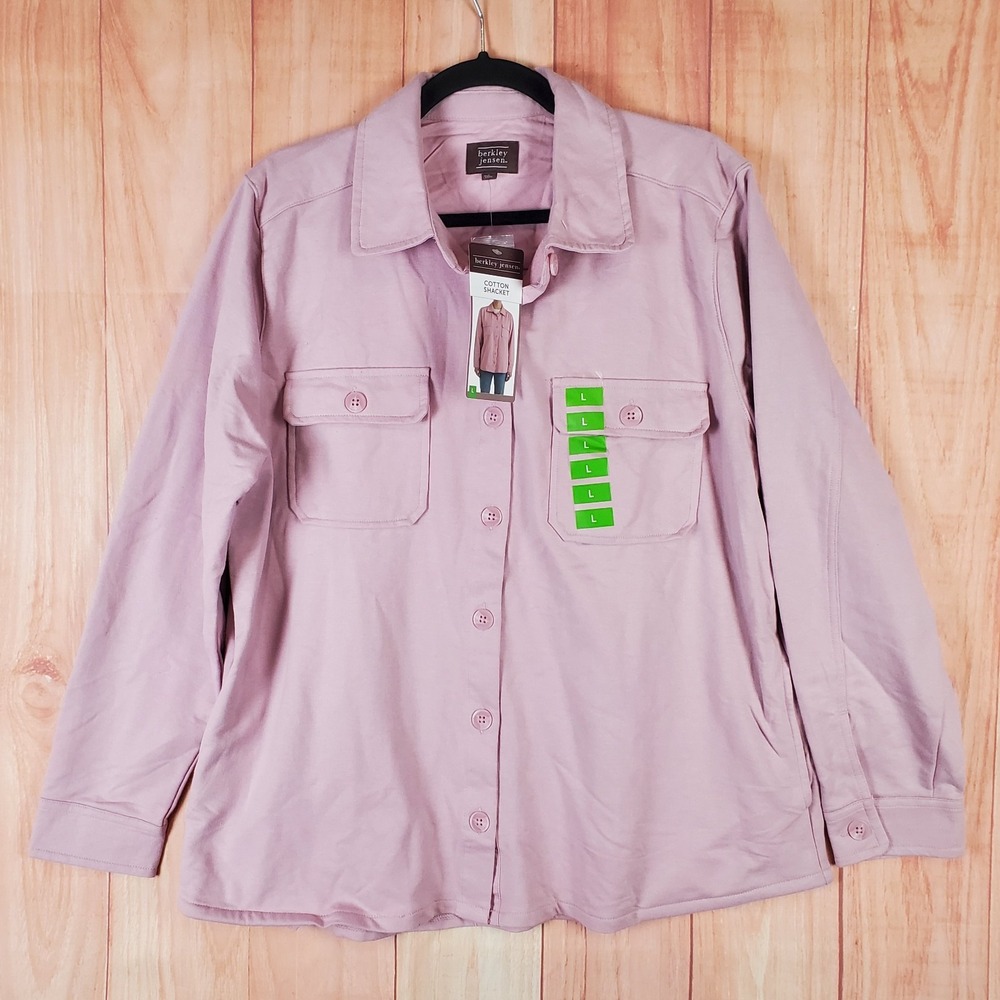 Berkley Jensen Shacket Womens Large Pink Cotton Long Sleeve Collared Button-Up